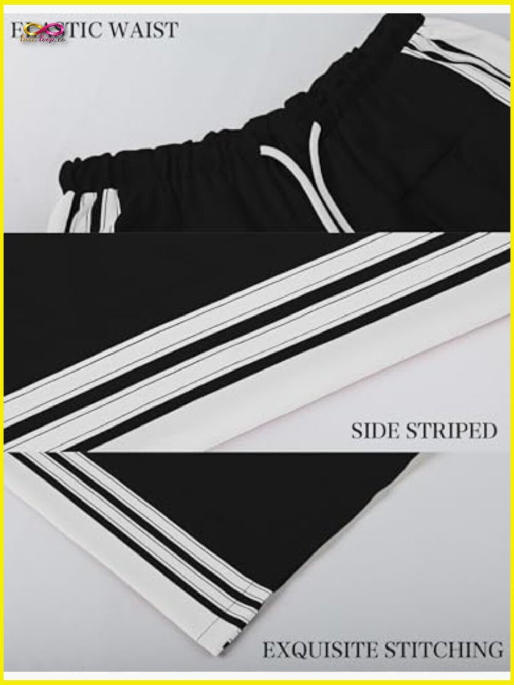 Wide Leg Palazzo Pants High Rise Drawstring Side Striped Slouchy Casual - Picture 6 of 7